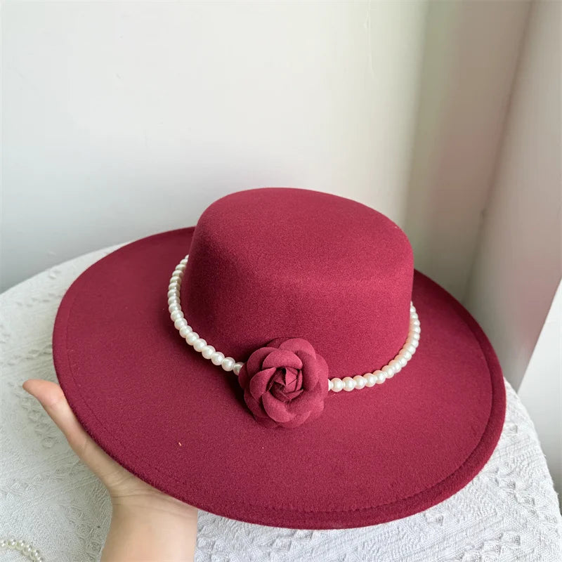 Wide Brim Rose French Fedora Hat