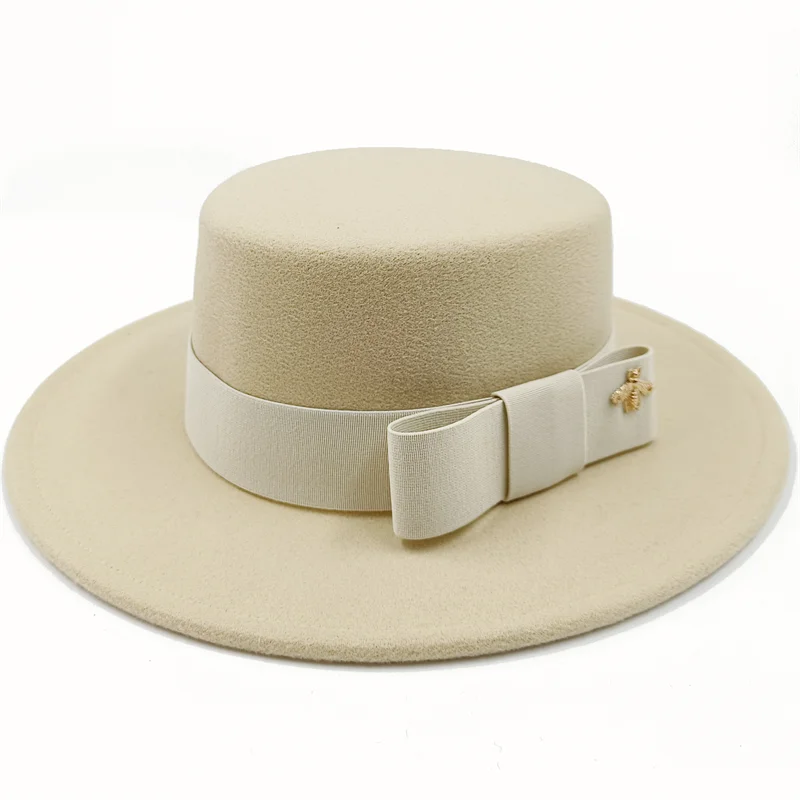 Flat Top Fedora Hat with Bow Tie