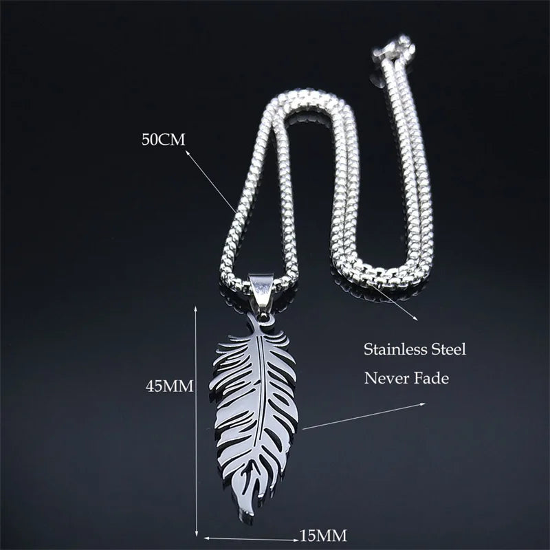 Boho Feather Pendant Chain Necklace