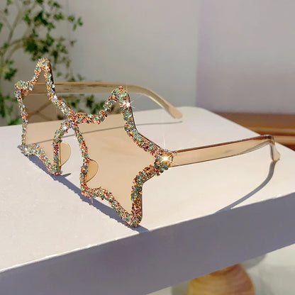 Rimless Rhinestone Star Sunglasses