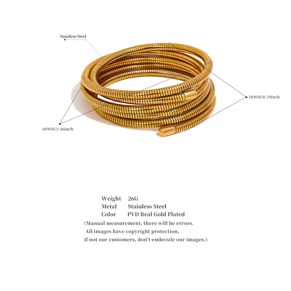 Gold bracelet with measurement details on a white background