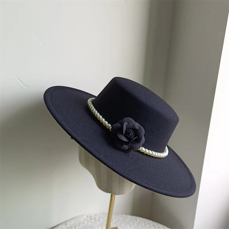 Wide Brim Rose French Fedora Hat