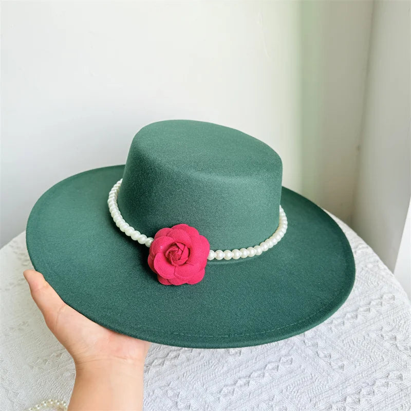 Wide Brim Rose French Fedora Hat