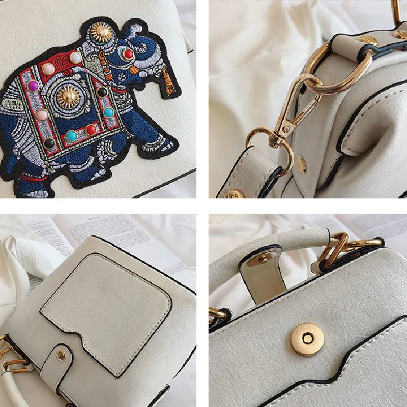 Elephant Embroidered Crossbody Bag