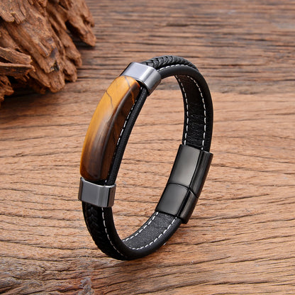 Natural Crystal Stone Leather Bracelet