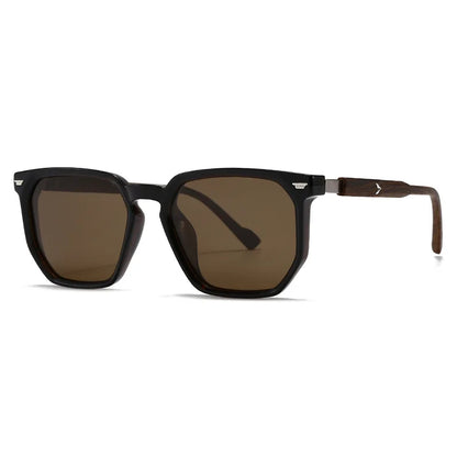Sunglasses with dark lenses and brown frame on a white background