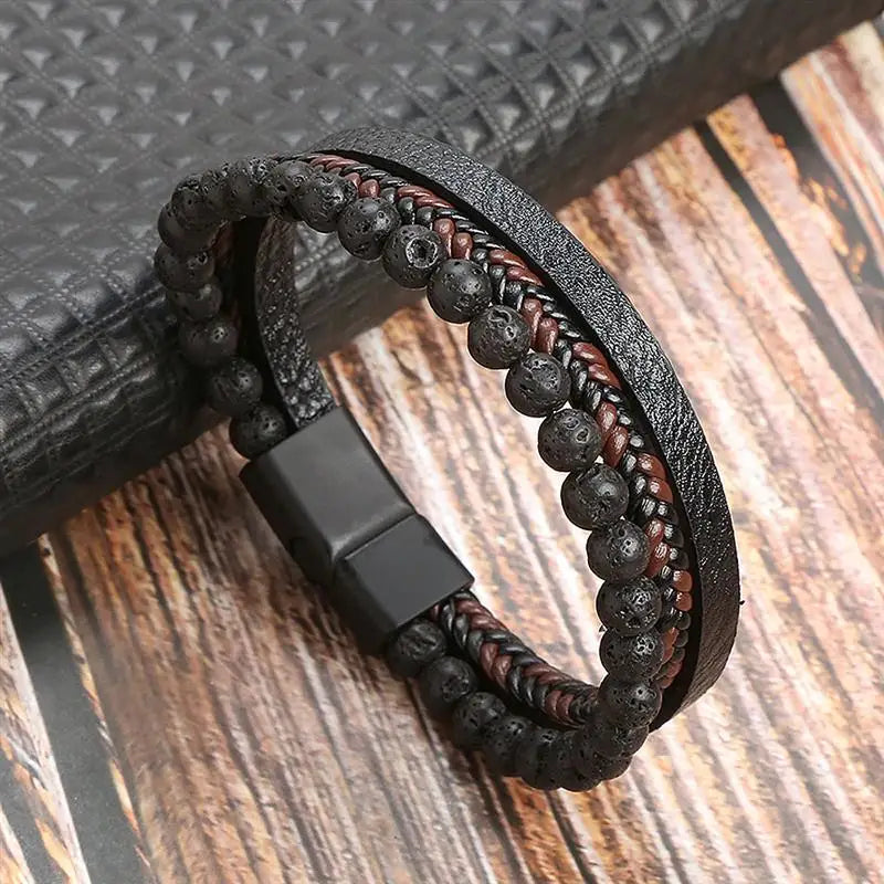 Classic Bead Plaited Leather Bracelet