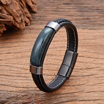 Natural Crystal Stone Leather Bracelet