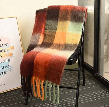 Large Colourful Check Pattern Shawl Scarf