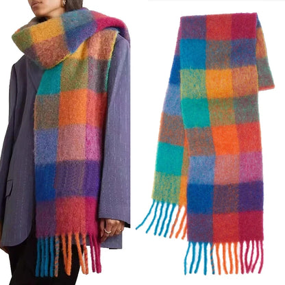 Large Colourful Check Pattern Shawl Scarf