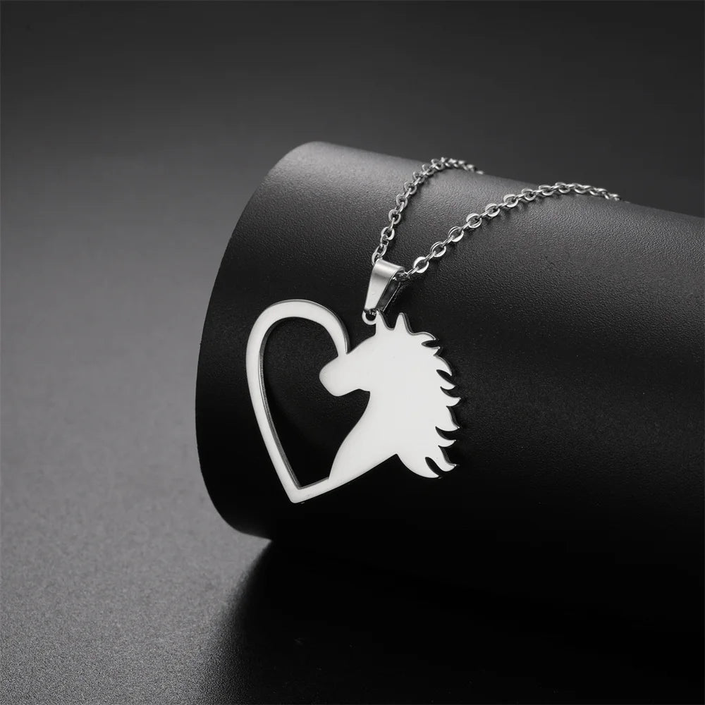 Love Heart Horse Silhouette Necklace
