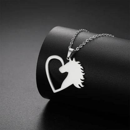 Love Heart Horse Silhouette Necklace