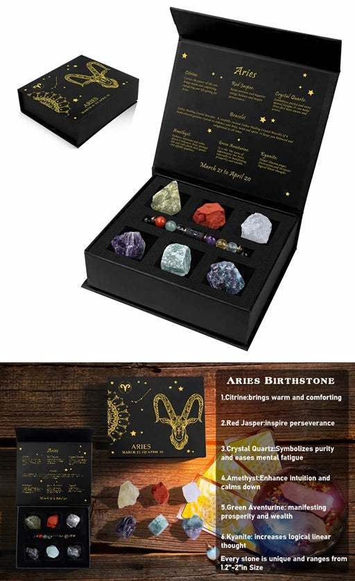 Crystal set with packaging on a white background