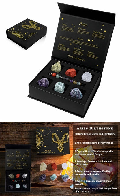 Crystal set with packaging on a white background