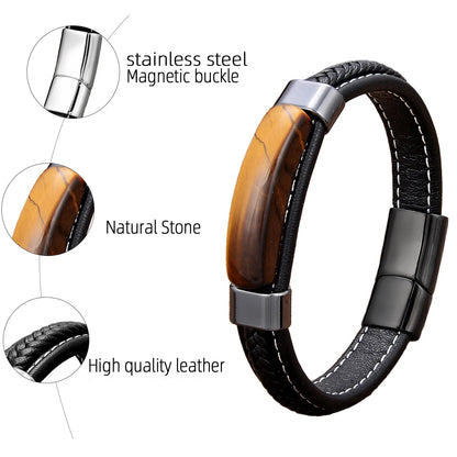 Natural Crystal Stone Leather Bracelet