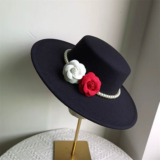 Wide Brim Roses French Fedora Hat
