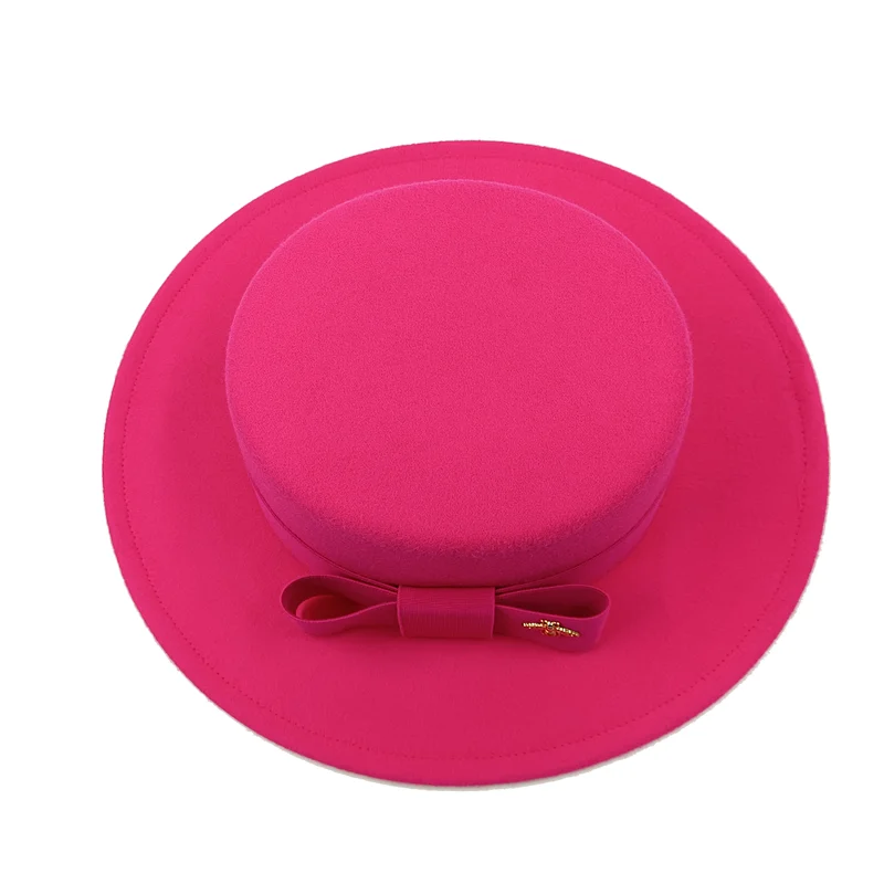 Flat Top Fedora Hat with Bow Tie