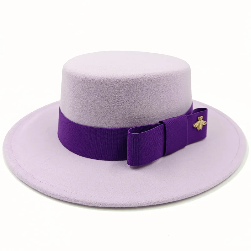 Flat Top Fedora Hat with Bow Tie