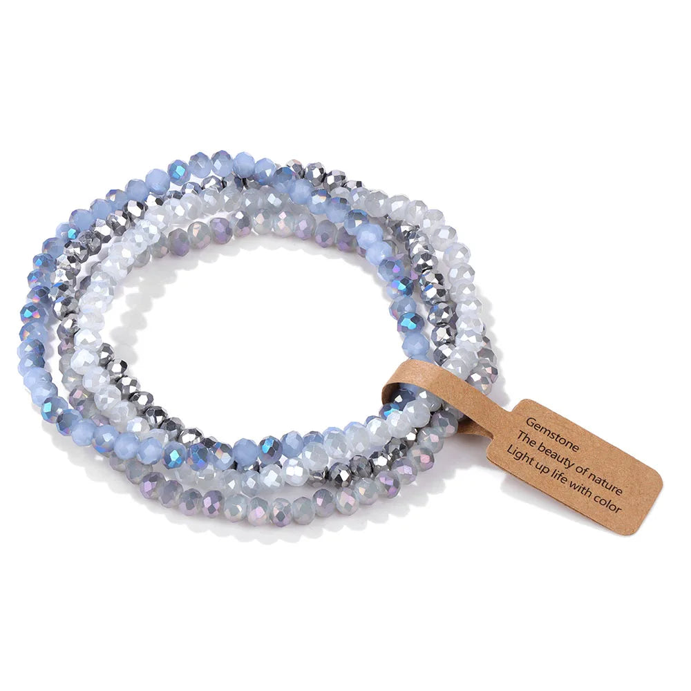 4Pcs Crystal Glass Bead Bracelet Set with Tag