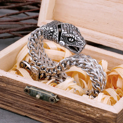 Nordic Snake Head Stainless Steel Bracelet with Wooden Gift Box