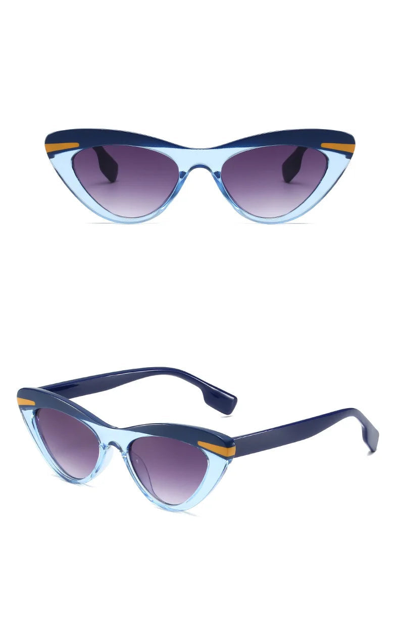 Blue cat-eye sunglasses on a white background