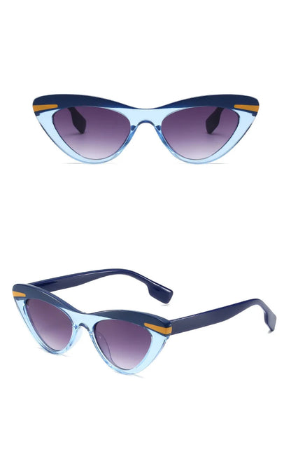 Blue cat-eye sunglasses on a white background