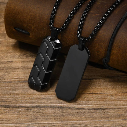 Tyre Pattern Military Army Style Dog Tag Pendant Necklace