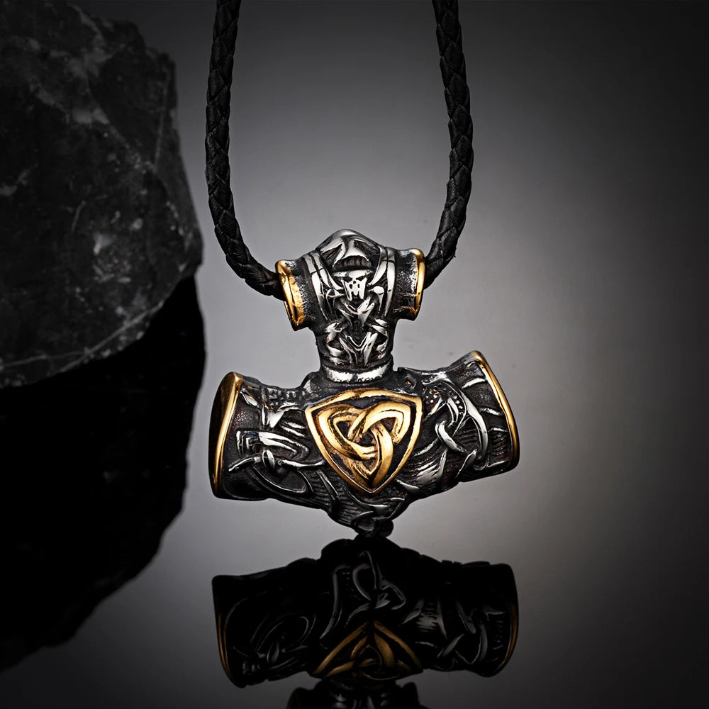 Viking Amulet Pendant Leather Rope Necklace