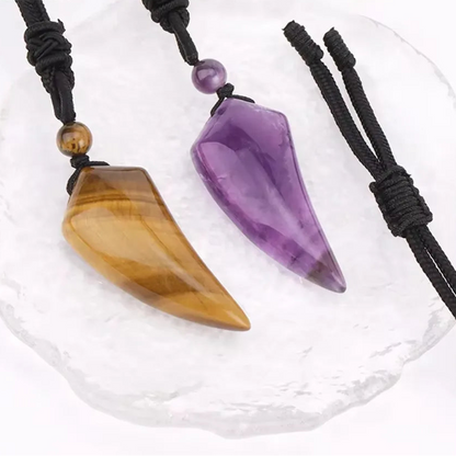 Natural Stone Cut Wolf Tooth Shape Pendant Necklace