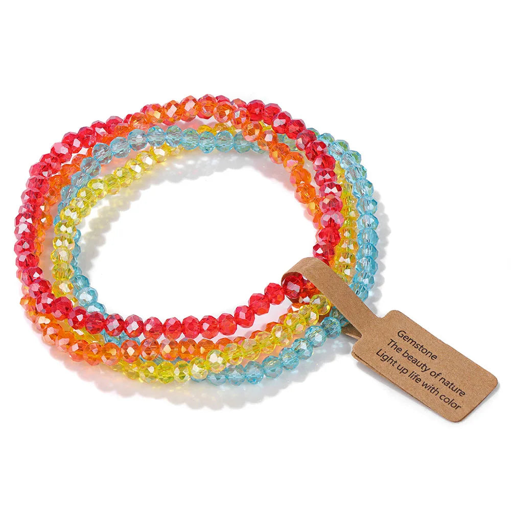 4Pcs Crystal Glass Bead Bracelet Set with Tag