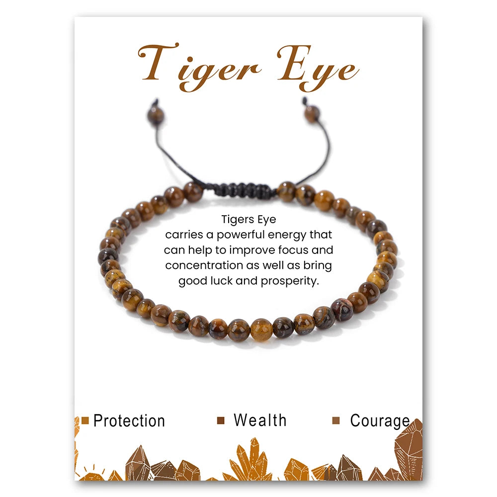 Tiger Eye bracelet with descriptive text on a white background