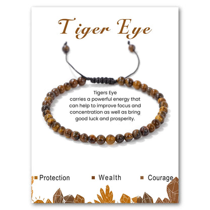 Tiger Eye bracelet with descriptive text on a white background