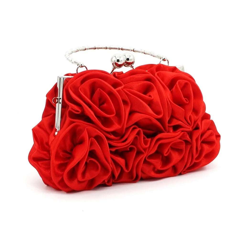 Chic 3D Satin Roses Clutch Bag
