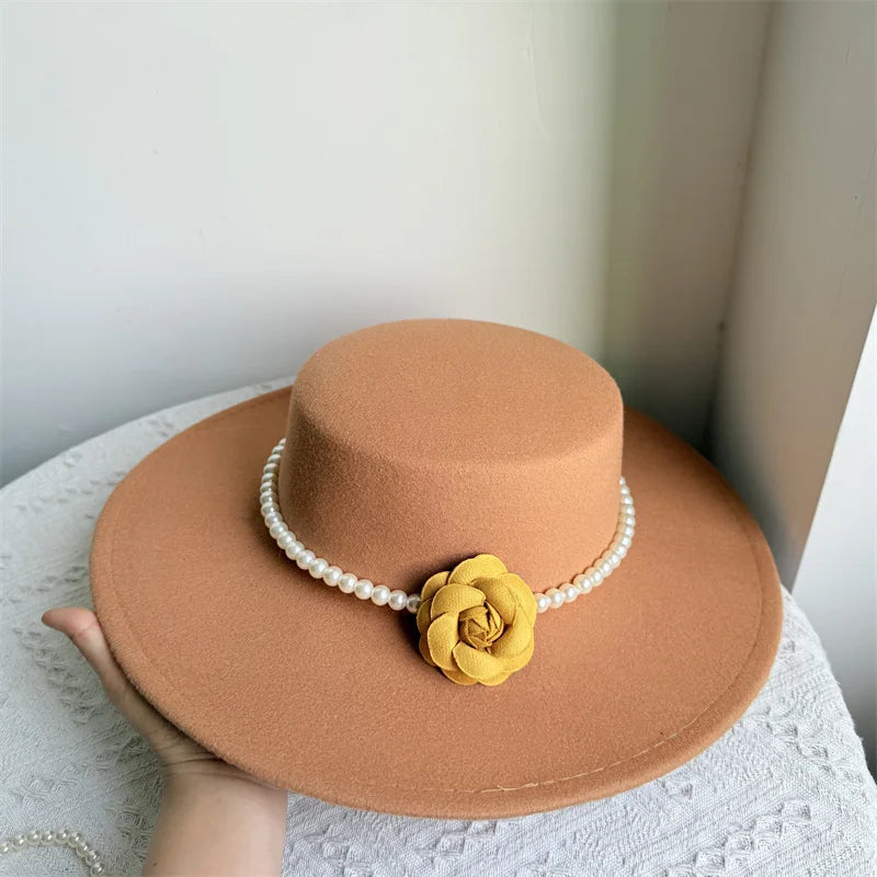 Wide Brim Rose French Fedora Hat