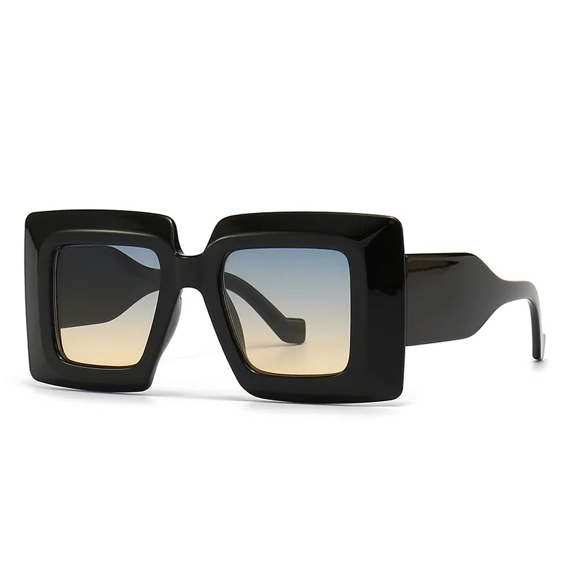 Black sunglasses with a reflective lens on a white background