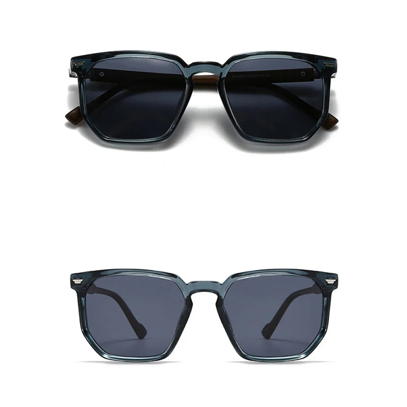 Sunglasses shown from an overhead and front angle on a white background