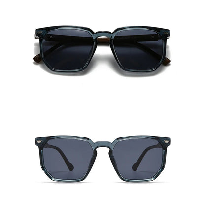 Sunglasses shown from an overhead and front angle on a white background