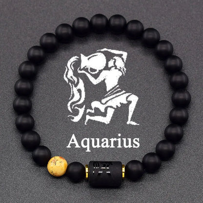 Zodiac Signs Constellation Bracelet - Black Agate