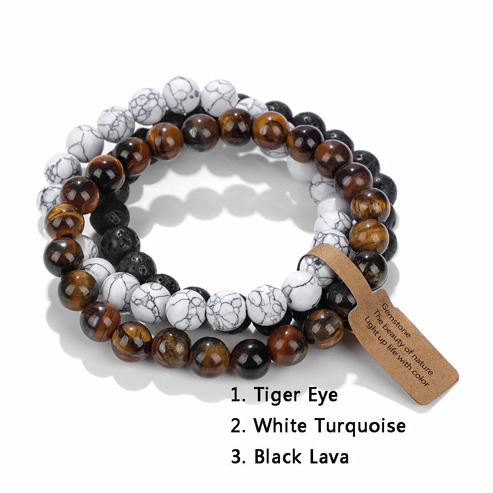 3Pcs Natural Stone Bracelet Set