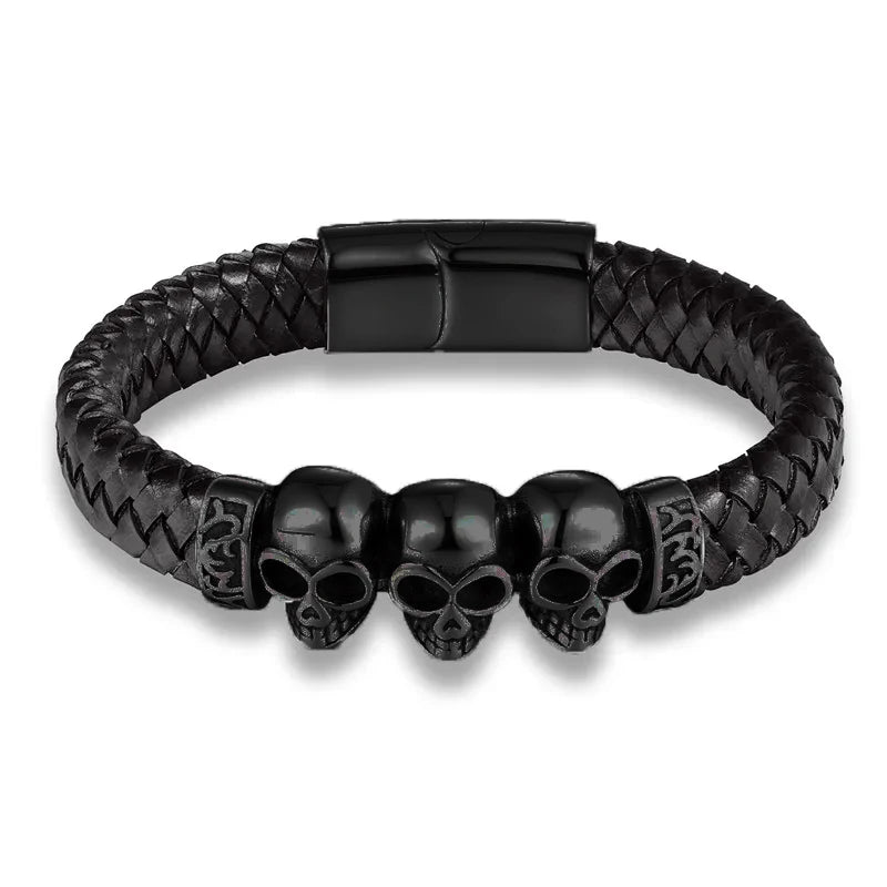 Fashion Skull Braided Leather Bracelet