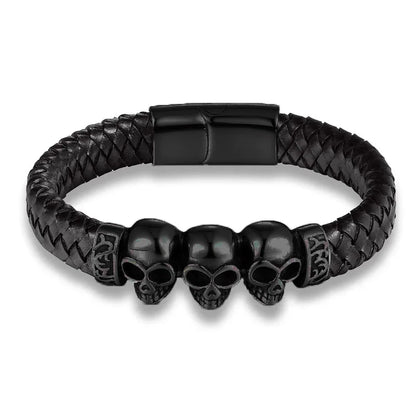 Fashion Skull Braided Leather Bracelet