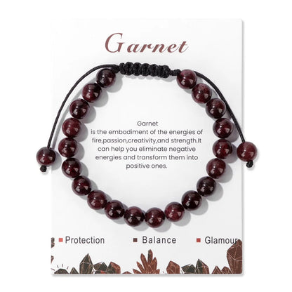 Natural Stone Beads Adjustable Bracelet with Card