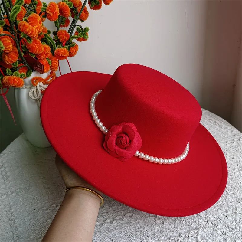 Wide Brim Rose French Fedora Hat