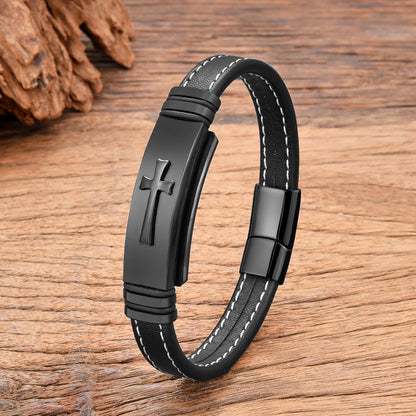 Raised Cross Leather Bracelet