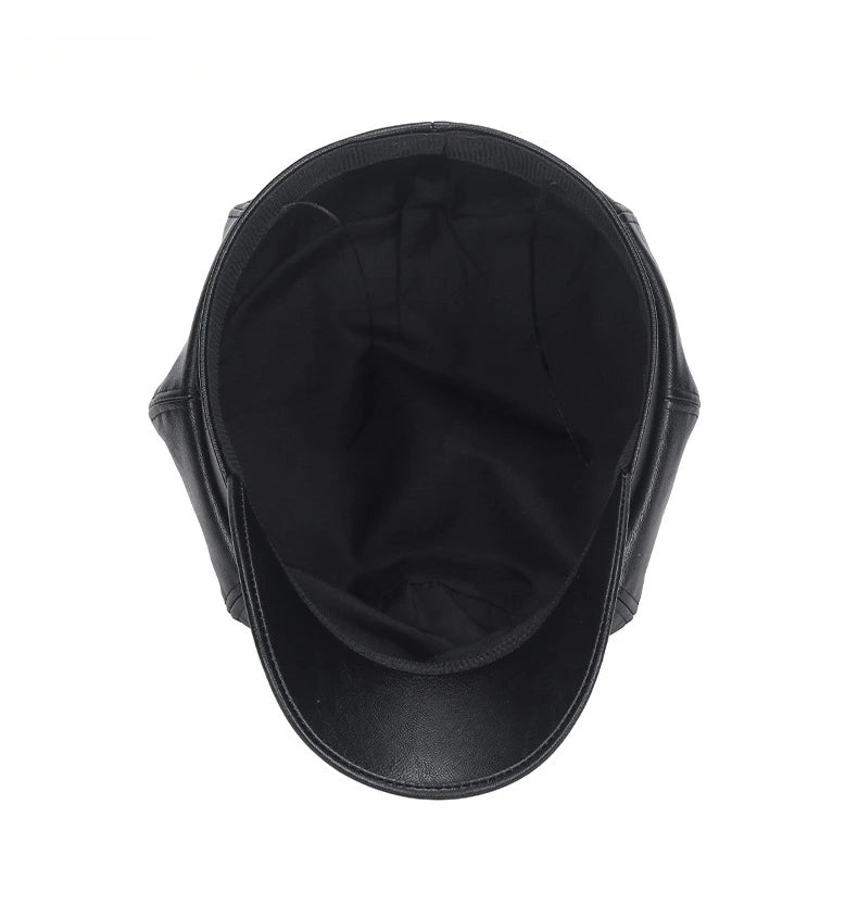 Black leather cap on a white background