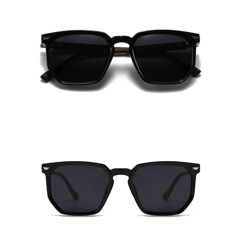 Black sunglasses shown from different angles on a white background