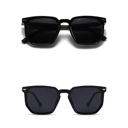 Black sunglasses shown from different angles on a white background