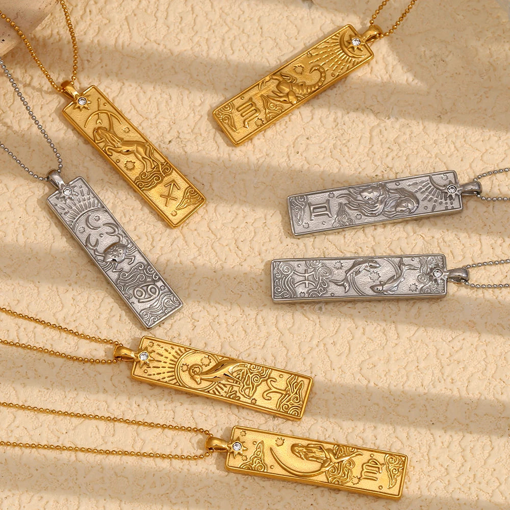 12 Zodiac Signs Bar Pendant Necklace