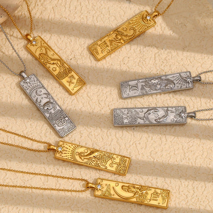 12 Zodiac Signs Bar Pendant Necklace