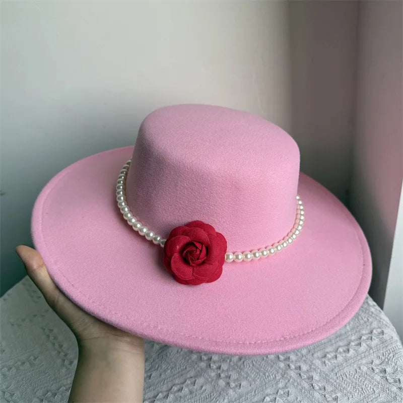 Wide Brim Rose French Fedora Hat